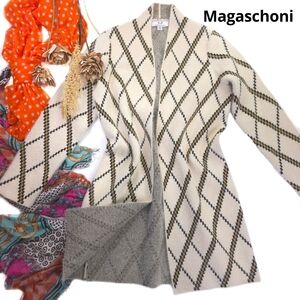 New Magaschoni Cream Diamond-Pattern Cardigan Coat Sz M
